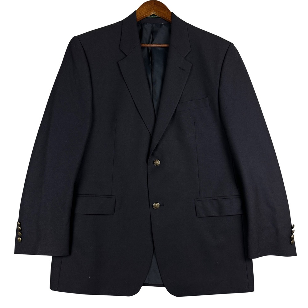 Lauren Ralph Lauren Mens 42R Navy Blue Wool Blend Crest Button Blazer Sport Coat